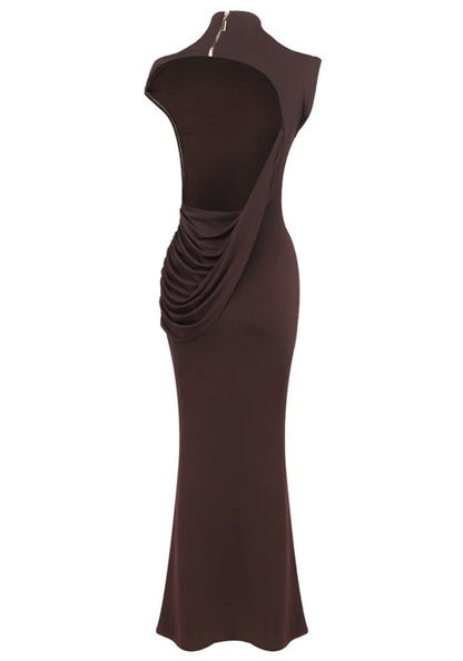 Draped Backless Maxi Dress Brown