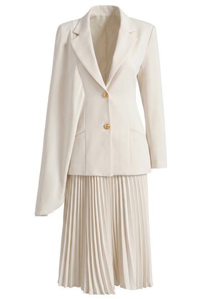 Long Sleeve Cape Pleated Midi Dress Ivory
