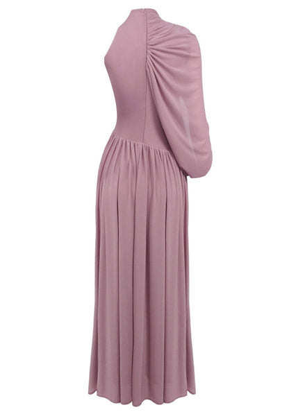 One Sleeve Draped A Line Maxi Dress Pink
